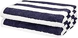 AmazonBasics Serviette de plage à rayures Cabana Bleu marine - Lot de 2