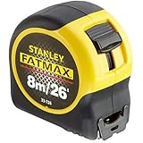Stanley FatMax 8m Tape Measure, Material Plastic, Measurement System Imperial & Metric, Measuring Accuracy Class II mm/m, Quantity 1 in Pack, Width 50mm, Colour Description Black & Yellow