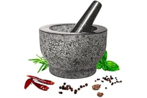 ELAORY Mortar with Pestle Set - 6 Inch Granite, Large Molcajete Bowl with Stone Grinder - Spice, Herb and Avocado Masher for Guacamole, Salsa and Pesto - Holds 2 Cups
