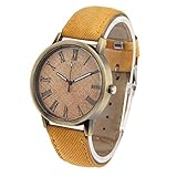 Easy Go Shopping Denim Texture Style Round Dial Retro Digitalanzeige Quarzuhr mit PU-Lederarmband (Farbe : Gelb)