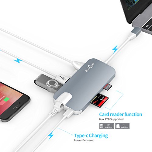 Type C Hub, Dootoper USB C Hub mit 3 USB 3.0 Ports, 4K HDMI Port, Ethernet-Port(1000Mbit/s), SD-Kartenleser, Micro SDHC und USB C Ladeanschluss, für Geräte mit USB Typ C wie MacBook Air, MacBook Pro, Mac Mini, Google Chromebook 2016(Space Gray) - 3