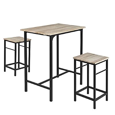 SoBuy® OGT10-N Set de 1 Table + 2 Tabourets Ensemble table de bar bistrot + 2 tabourets avec repose-pieds Table Mange-debout Table haute cuisine