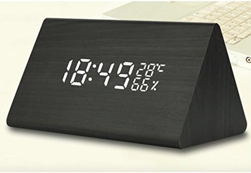 Genovation Wooden LED Alarm Clock, Electric Digital Alarm Clock with Humidity and Temperature, Dual Time (12/24) Mode and 3 Alarm Modes