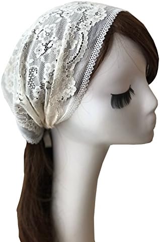 Lemandy Lace Headband Creamy Head Kerchief Tie-style Head Covering Church Veil HD004