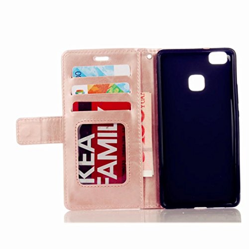 MUTOUREN Portemonnaie Handyhülle für Huawei P9 Lite Bookstyle Gürtelhändytasche Brieftasche PU Leder Wallet Case Cover Schutzhülle Hülle Etui mit Standfunktion Magnetverschluß Card Slots Kratzfeste Anti-scratch Premium Ledertasche Gepresste Blumen Indische Sonne Mandala Rosegold + Bleistift Touch Pen - 6
