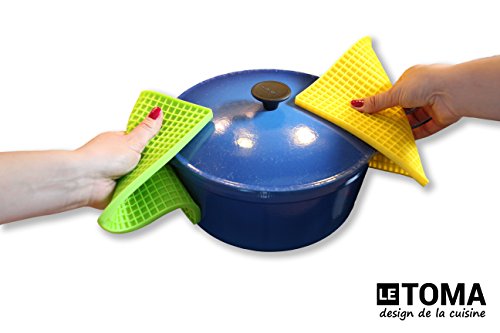 LeTOMA – Topfuntersetzer / Topflappen aus Silikon – 4er Set extrem robust & hitzebeständig – Blau/Rot - 7