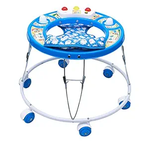 Maanit Baby Round Walker with Double Horn for Kids Above 9 Months (Blue)