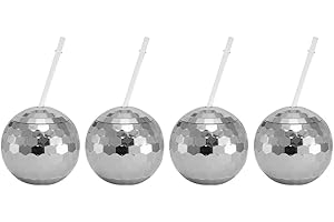 Fiorky Tasse à boule disco avec couvercle et pailles, 600 ml - Tasse à cocktail pour karaoké, fête, boîte de nuit, verre à vin, jus, tasse pour les fêtes à thème, les voyages, les discothèques