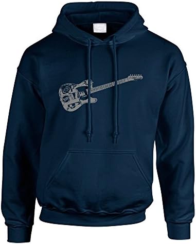 Joe Strummer Telecaster Guitar Mens Hoodie Hooded Sweater Hoody The Clash TS390, L, Navy, Front Printed Logo