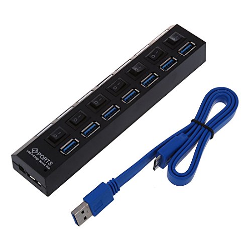 SODIAL(R) 7 Fach Hub Schaltbar USB 3.0 Verteiler Adapter Fuer Notebook Laptop PC Computer - 2