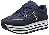 Angkorly - Damen Schuhe Sneaker - Plateauschuhe - Straße - Nieten-Besetzt - Perle - Streifenmuster Keilabsatz high Heel 4.5 cm - Blau GG501 T 40