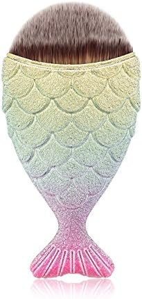 NEEDOON Makeup Brush, Mini Mermaid Fish Scale Design Fishtail Face Loose Powder Blush Cream Concealer Foundation Brush Tool (D)