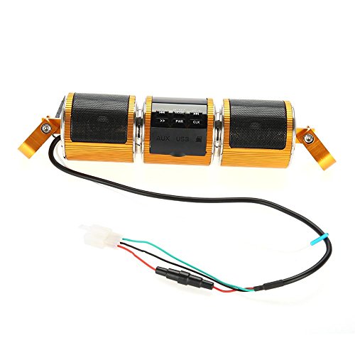 KIMISS Waterproof BT Motorcycle Handlebar Mount Audio Amplifier Stereo Speaker System Support MP3 USB/TF Card(Gold)