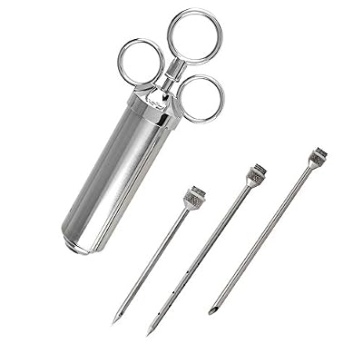 Cadrim Injecteur de Viande avec 3 Différents Aiguilles Seringue à Sauce en Acier Inoxydable pour Poulet Bœuf Dinde Viande Rôtis Barbecue Sauce et Ingrédient