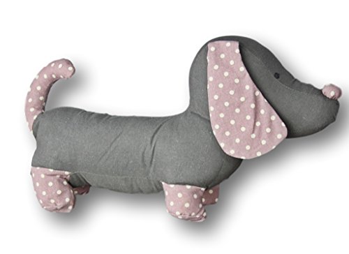 Türstopper Dackel Hund grau rosa Kissen Doorstop + Füllung Deko Sand Punkte
