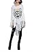 LATH.PIN Ladies Long Bat Sleeve Shirt Oversized Block Skull Poncho with Fringe FZD2969