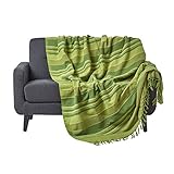 Handgewebte Heimdecke in Streifen-Optik. Größe: ca. 255 x 360 cm, Farbe: grün