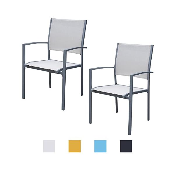 Weiss Jalano Gartenstuhle Mit Armlehne Doppelpack Grauer Rahmen Gartenstuhl In Verschiedenen Farben Wetterfest Stapelstuhl 2er Set Terrasse Gartenmobel Bistro Stuhl