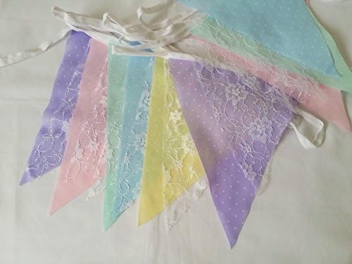 Pink Tulip Mixed Pastel fabric & White Lace Bunting Wedding Bundle 5mtrs Shabby Chic Single ply