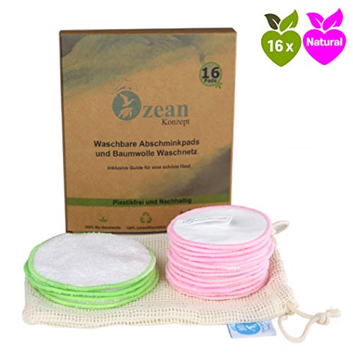 16 Wiederverwendbare Abschminkpads aus Bambus und Baumwolle Waschbar, Mehrweg Makeup Entferner, Zero Waste Set inkl. Wäschenetz + Beauty Tipp, DEO & Duschgel Rezepte E-Book