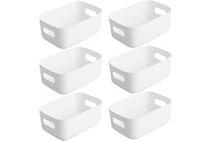 Mofarbe Plastic Storage Bins Small Bathroom Storage Baskets with Handles 6Pcs Storage Bin Pantry Organizer Bins Storage Containers for Home Kitchen (Plastic White)
