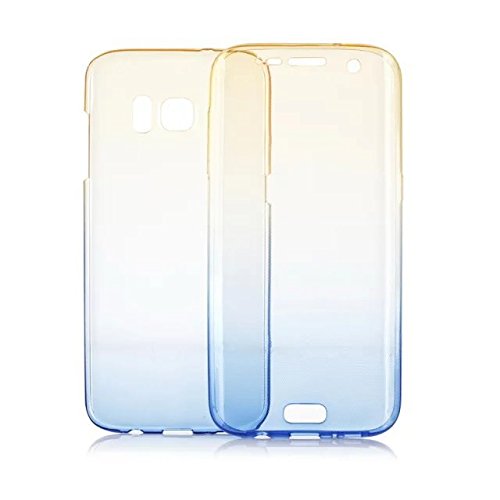 Galaxy S6 Hülle,Leeok für Samsung S6 Double Side Full Body Silikon Schutzhülle Cute Elegant Retro Kreative Gradient Gelb Blau Silikon Crystal Vorne und Hinten 360° Full Cover TPU Ultra dünn Case Vorne Hinten Beidseitiger Schutz Full Handytasche Durchsichtig Transparent Front Back Doppelseitig Touchscreen TPU Silikon Dünne Komplette Schale Bumper Case Cover für Samsung Galaxy S6 + 1 x Schwarze Eingabestift-Yellow Blue - 3