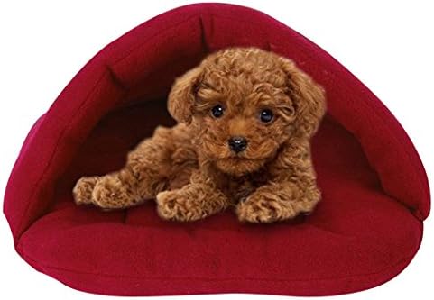 Yihya Warm Cozy Fluff Pet Rabbit Cat Dog kennel Comfortable Puppy Doggy Kitten Sleeping Bag Bed Nest Half Cover for Pet Head Out House Cushion Size S: 38x48cm / Wine red