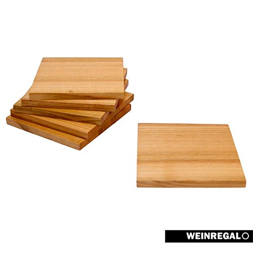 WEINREGALO Untersetzer Kirsche | 10 x 10cm für Gläser aus Holz - 6er Set - Glasuntersetzer für Tisch und Bar