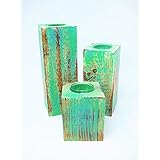 3er Set Teelichthalter aus Holz mit Glaseinsatz, handgefertigt, shabby chic, vintage, Unikat