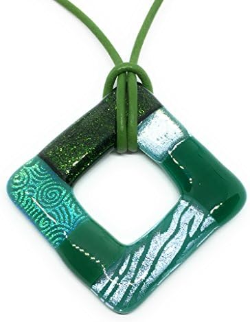 Dichroic Glass Pendant, Handmade Glass Pendant, Fused Glass Pendant, Green & Blue 2.2cm x 2.2cm - Includes Gift Box