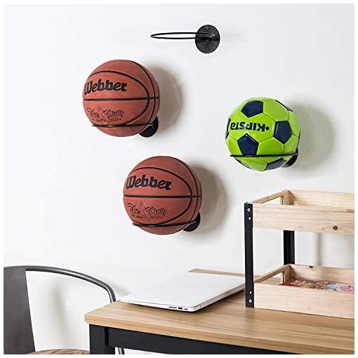 INDIAN DECOR Set of 4 Black Metal Wall-Mounted Sports Ball Holder Display Rack/Basket Ball/Football/Volley Ball Storage (Black) - Image 5