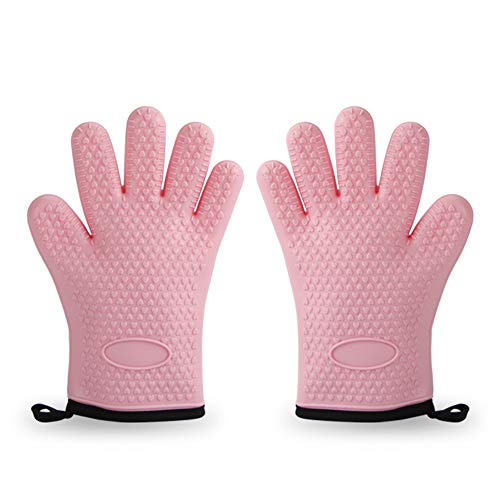Preisvergleich Produktbild ZJW Hochtemperaturbeständige Handschuhe für Mikrowellenherde, Dickes Silikonmaterial, gefüttert mit Isolierbaumwolle, fünf Finger Verbrühungsschutz