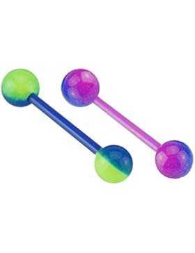 Body Jewellery Shack Brustwarzen-, Zungenpiercing, 2 Stück, leuchten im Dunkeln, flexibler BioFlex-Stab, gerade...