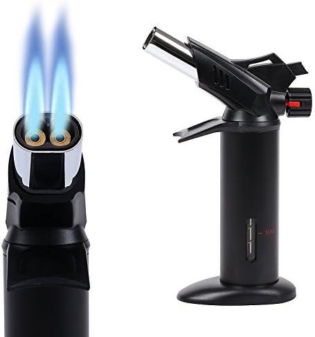 Xikit - Kitchen Blow Torch With Double Flame, Culinary Torch For Creme Brulee To Bbq, Cooking Blow Torch Used By Chefs - Works With Butane - Black
