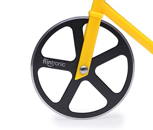 flintronic Pizzaschneider Fahrrad Profiausführung Ständer, Klingen aus Rostfreiem Stahl mit Antihaft -Beschichtung, Gelb - 3