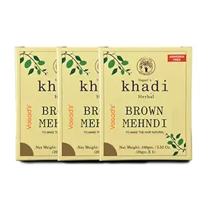 Vagads Khadi Pure Natural Brown Mehndi for Hair with goodness of Neem|Ammonia Free|Anti-Dandruff,Lice and Itching Free | For longlasting Natural Hair Colour (Pack of 3x100 Gm Each)