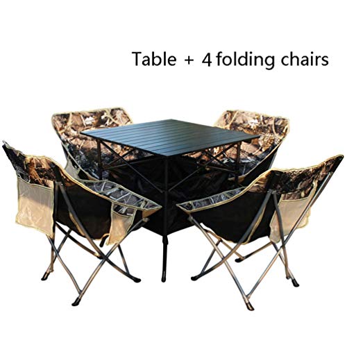 Preisvergleich Produktbild Klapptisch Aluminiumlegierung, Falten Tisch, Draussen Klappstuhl, Quadrat Essen Tabelle Computer Schreibtisch Für Camping, Picknick, Strand, Wandern, Reise, Angeln (Color : Table+4 chairs)
