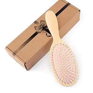 Pink Hair Brush, Wooden Natural Brush for Curly,Straightener,Straightening,Thick Hair for Women,Womens,Kids,No Tangle