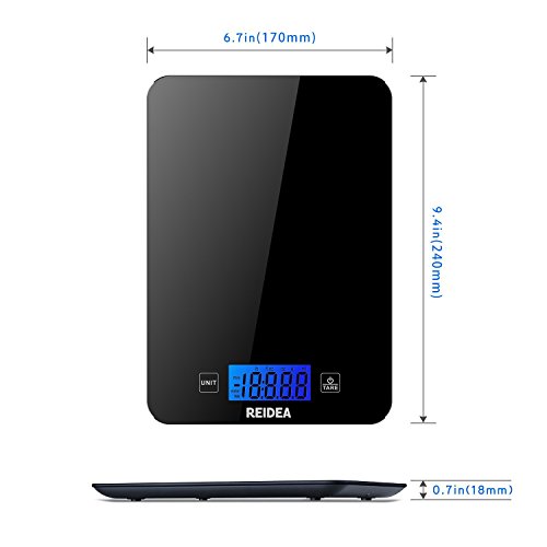 REIDEA Digitale Küchenwaage auf bis zu 1g mit Tara-Funktion, LCD Display und Batterien, 5kg Max, Schwarz - 5