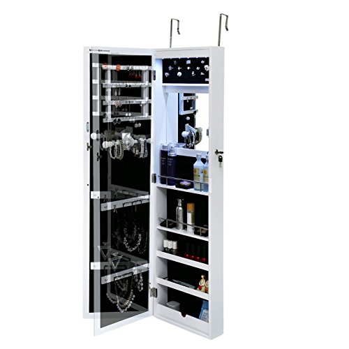 Songmics Schmuckschrank 2 Montagearten Türmontage/Wandmontage abschließbar mit LED Beleuchtung JBC97W - 3