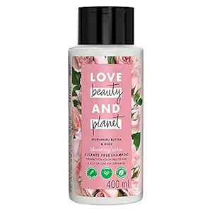 Love Beauty & Planet Vibrant Shine Shampoo, With Natural Murumuru Butter and Rose for Colored, Dry & Damaged Hair, No Parabens, No Silicones, 400 ml
