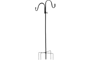 DDGAO Wild Bird Feeder Pole. Feeding Station with Decorative Finial & Two Hooks for any Feeders such as Seed, Peanut, Sunflower & Fatball. Metal, Freestanding Ready for the Garden & Outdoors