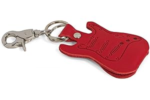 Porte-médiator en forme de guitare électrique Gibson Les Paul en cuir véritable avec porte-clés et mousqueton fabriqué en Italie Ends Cuoio (Rouge)