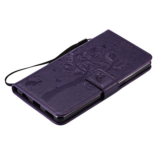 Cozy Hut Mehrfarbige PU Leder Klappe Tasche Schutz Hülle für Huawei P9 Plus in Ölmalerei Stil Colorful Painting Flip Case KunstLedertasche Etui Schutz Hülle Handytasche mit Standfunktion Kartenfächern(Katzen und Baum) – lila - 4