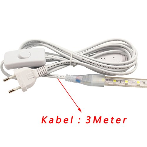 10M LED Stripes mit Schalter, 5050 Led Lichtstreifen, 220V IP65 Wasserdicht, Weiß - 3