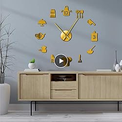 Dwqlx 27 Pouces Or Cuisine Outils Bricolage Géant Horloge Murale Ustensiles De Cuisine sans Cadre Grand Mur Montre Moderne Salle À Manger Cuisine Art Déco Horloge
