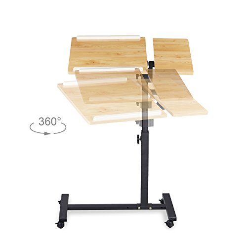 Relaxdays Laptoptisch höhenverstellbar HBT 95 x 60 x 40 cm Notebook Ständer auch für Linkshänder Sofatisch Beistelltisch mit bremsbaren Rollen mit Ablage für Maus mit 2 Stopp-Leisten, Eiche, gelb - 5
