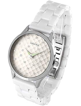 Crystal blue Damen-Armbanduhr 21 funkelnde Steine Designer Gitter Zifferblatt Keramik Armband Analog Quarz weiß...