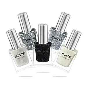Juice Nail Polish Pack of 5 Silky White/Pearly Black/Sparkling Stars/Silver Diva/Milky Way SHIMMER COMBO_34