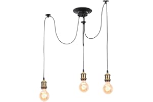 iDEGU DIY Pendelleuchte 3-flammig Hängelampe mit 150cm Kabel Retro Spinne-Stil Kronleuchter E27 Kreativ Vintage Schwarz Deckenleuchte Hängeleuchte Wohnzimmer,Restaurant,Café (3 Köpfe, Messing Fassung)